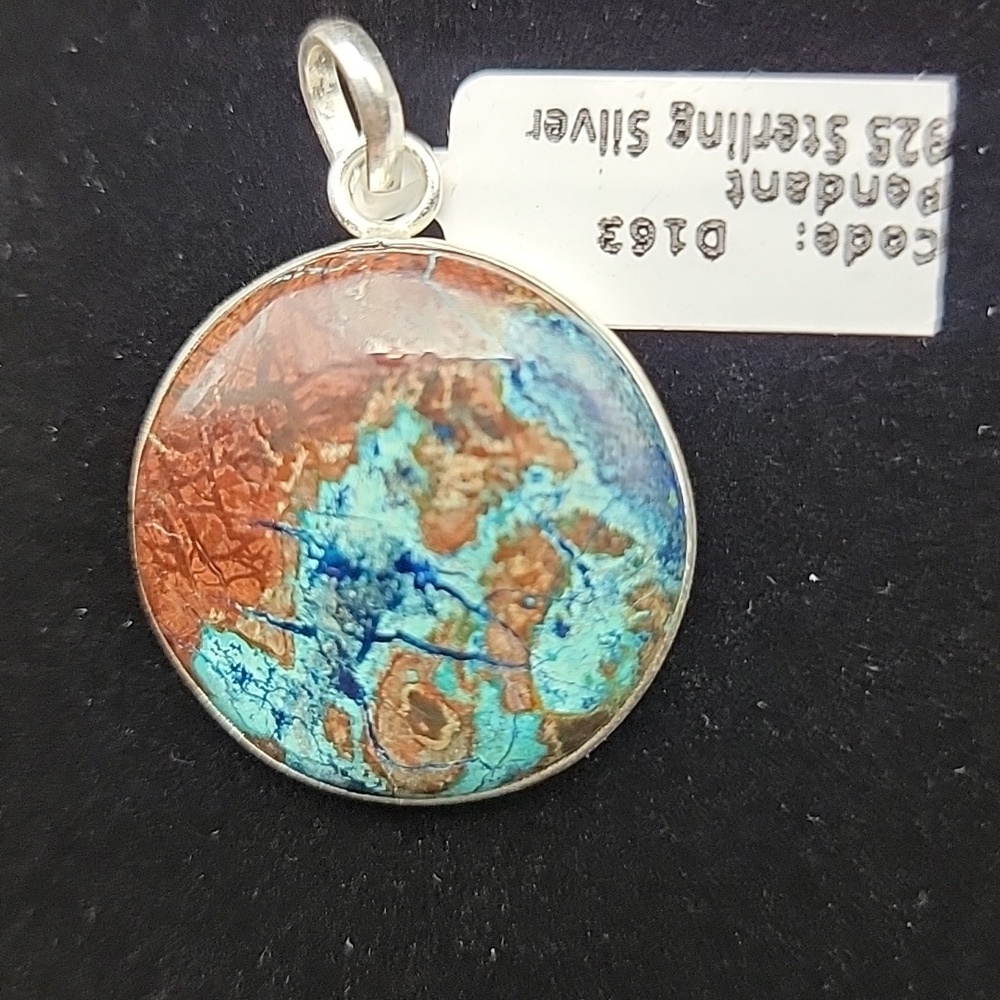 Natural Gemstone Shattuckite 925 Sterling Silver 1" Round Open Back Pendant 349